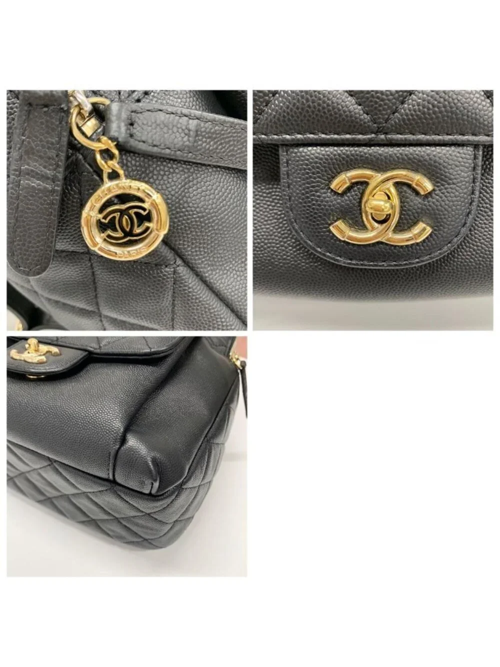 Chanel Quilted Caviar Leather CC Logo Turnlock Backpack